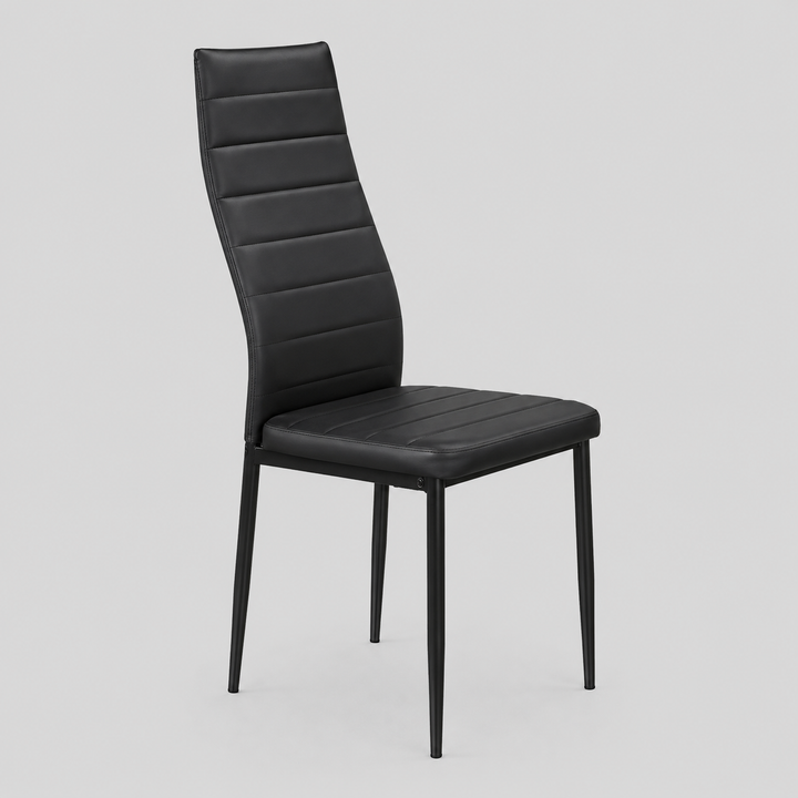 Quorina 4-Piece Modern Black Cushioned Dining Chair Set with Horizontal Stitching Details and Black Tapered Legs