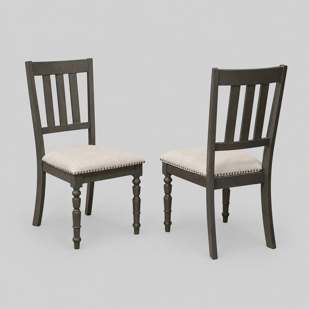 Snow Wooden Dining Chair in Fabric Upholstery (Set of 2) - Beige/ Dark Grey