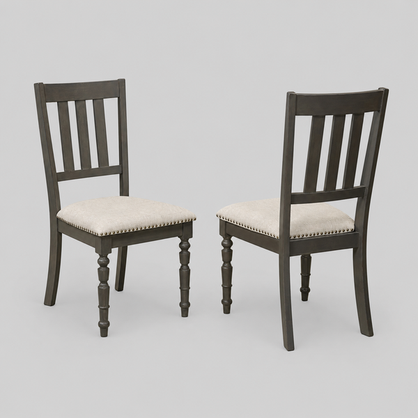 Snow Wooden Dining Chair in Fabric Upholstery (Set of 2) - Beige/ Dark Grey
