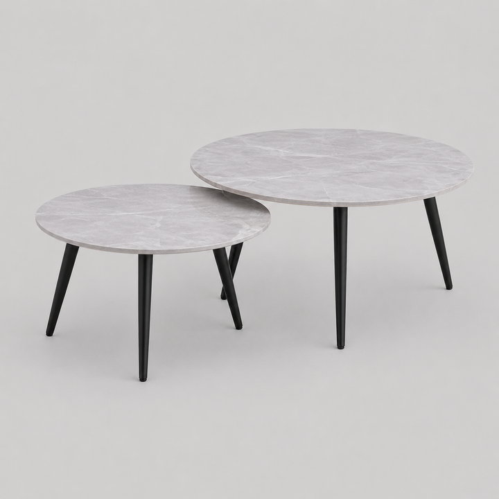 Sylvaro 2 Piece Coffee Table Set – Modern Snowy White Sintered Stone Marble Top with Black Steel Legs (Copy)