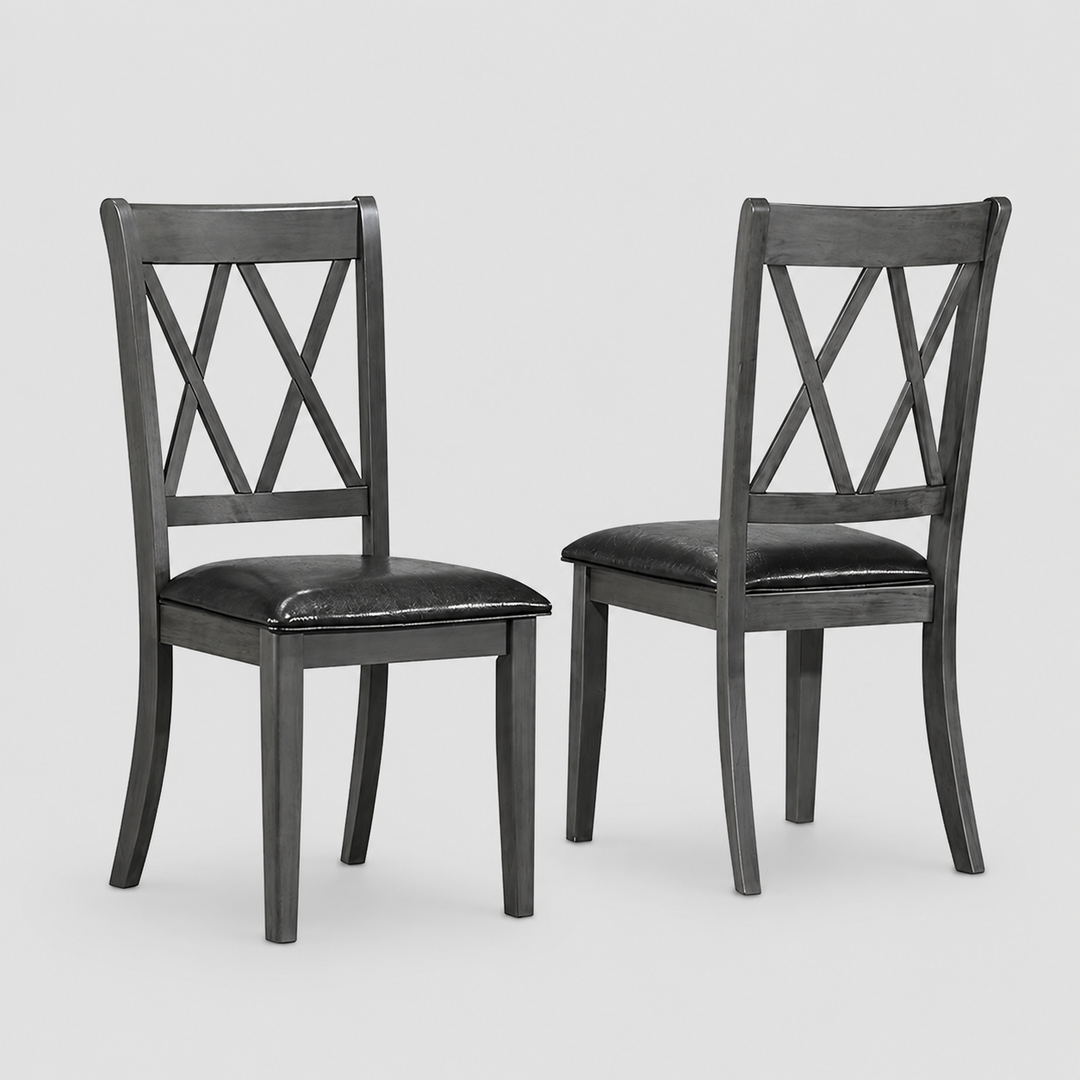 Lunviro 2-Piece Dining Chairs – Antique Grey Contemporary Finish with PU Upholstered Cushion Seats for Elegant Dining Spaces