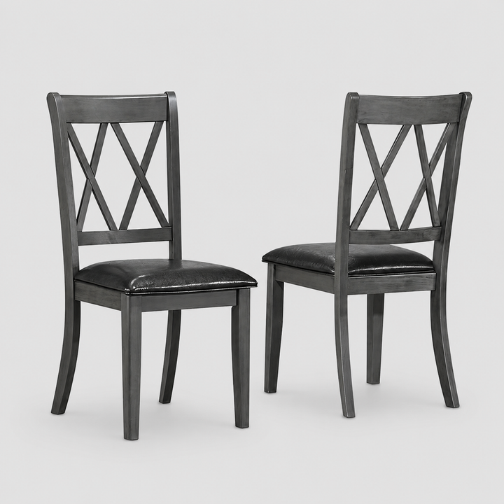 Lunviro 2-Piece Dining Chairs – Antique Grey Contemporary Finish with PU Upholstered Cushion Seats for Elegant Dining Spaces