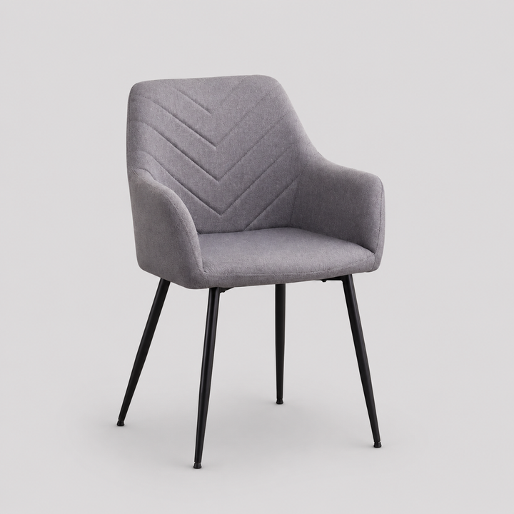 Halvion 2-Piece Modern Grey Fabric Dining Chair Set with Black Steel Legs