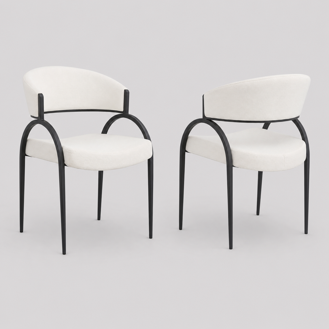 Havi Fabric Upholstered Dining Chair With Metal Frame (Set of 2) - Cream/ Black