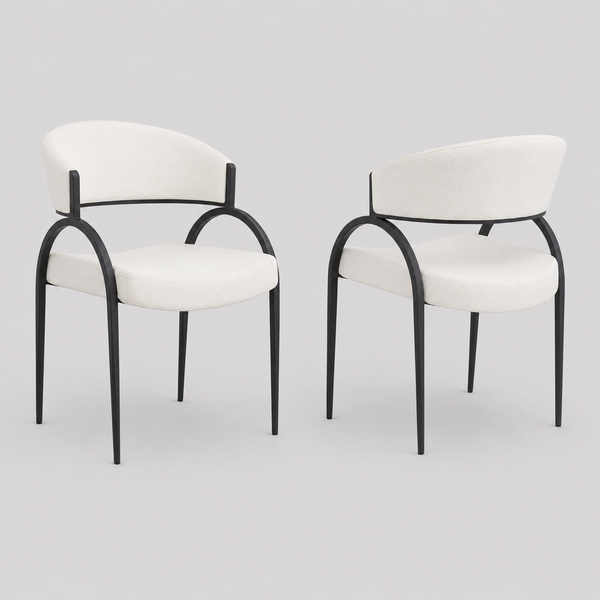 Havi Fabric Upholstered Dining Chair With Metal Frame (Set of 2) - Cream/ Black