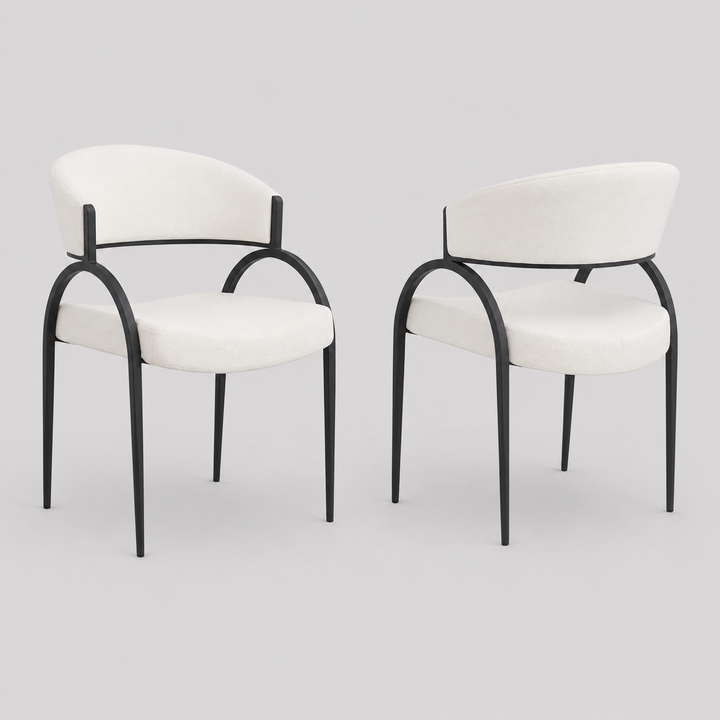 Havi Fabric Upholstered Dining Chair With Metal Frame (Set of 2) - Cream/ Black
