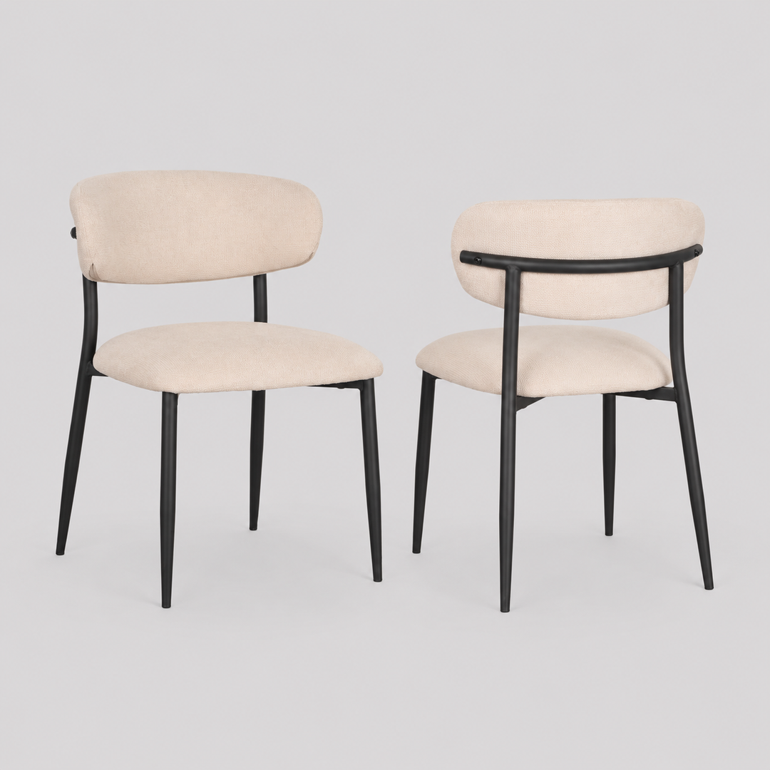 Prestige Dining Chair Set of 2 – Modern Upholstered Chairs with Curved Back, Premium Fabric and Splayed Legs Design