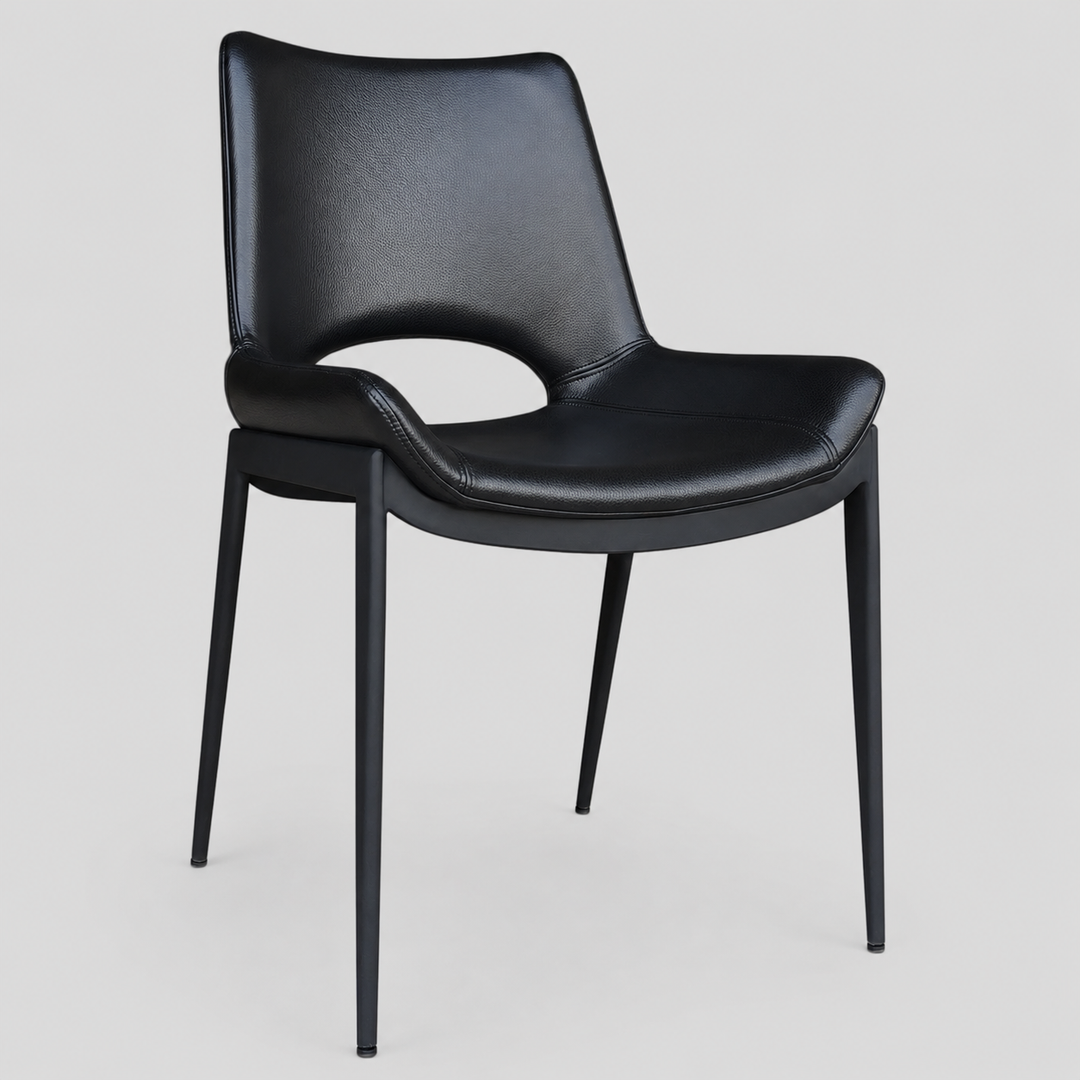 Torano Mid-Century Modern Dining And Lounge Chair with Textured Faux Leather Upholstery, Contoured Seat, Black Metal Frame – Set of 6