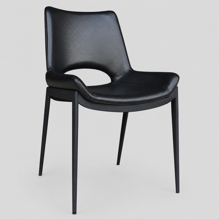 Torano Mid-Century Modern Dining And Lounge Chair with Textured Faux Leather Upholstery, Contoured Seat, Black Metal Frame – Set of 6