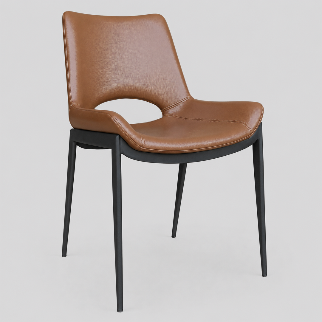 Torano Mid-Century Modern Dining And Lounge Chair in Black Finish with Textured Faux Leather Upholstery, Contoured Seat, Metal Frame – Set of 6