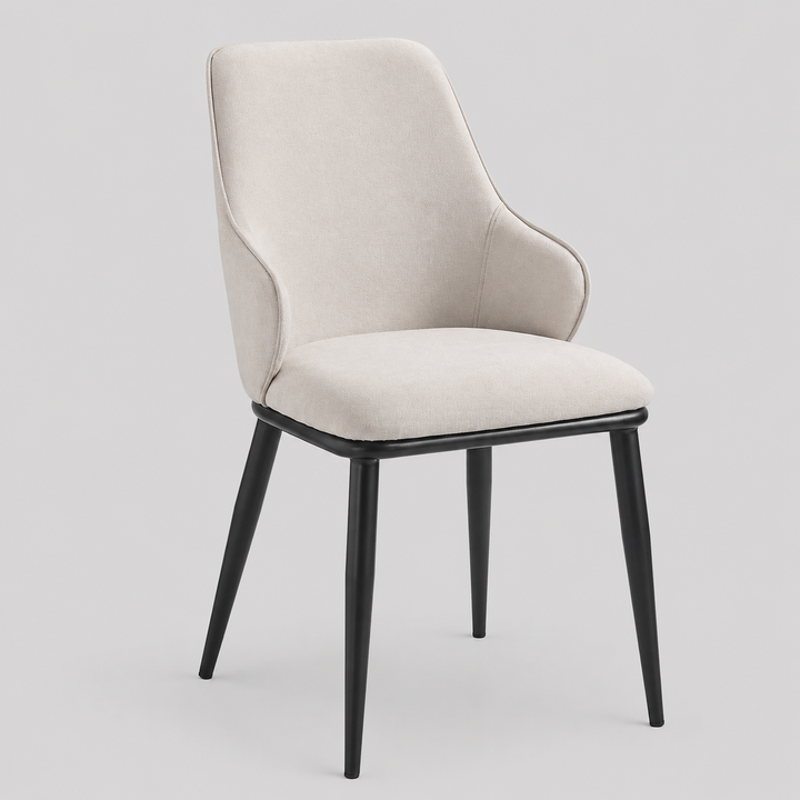 Bellora Modern Dining Chair with Fabric Upholstery, Contoured Seat Back, Matte Black Metal Frame And Legs – Set of 2