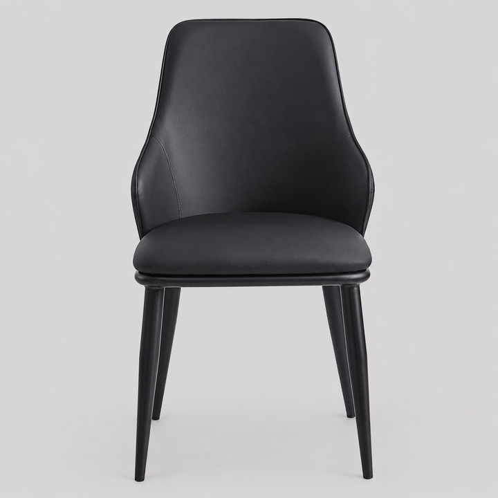 Bellora Modern Dining Chair with Faux Leather Upholstery, Contoured Seat Back, Matte Black Metal Frame And Legs – Set of 2