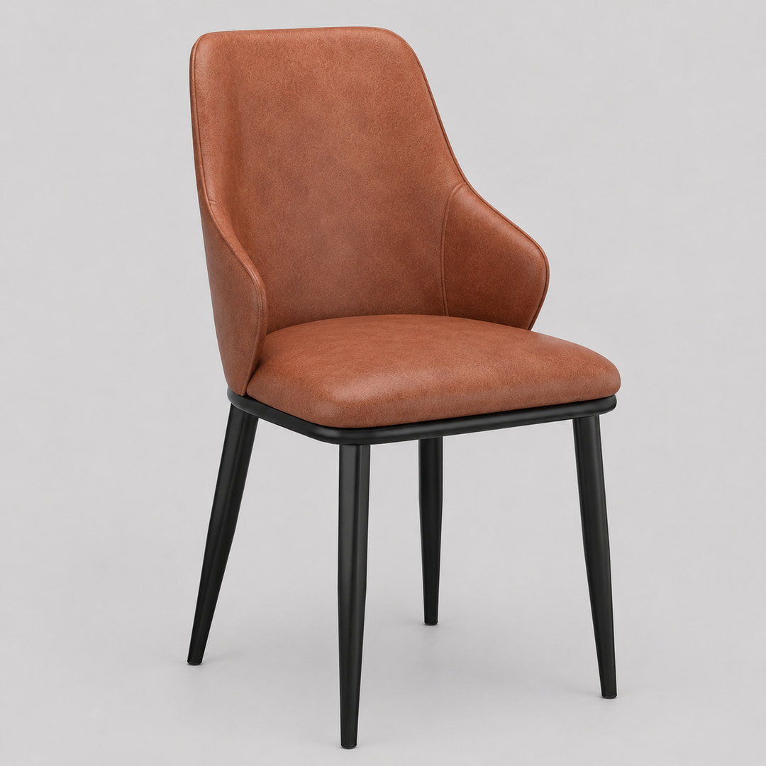 Bellora Modern Dining Chair with Faux Leather Upholstery, Contoured Seat Back, Matte Black Metal Frame And Legs – Set of 2