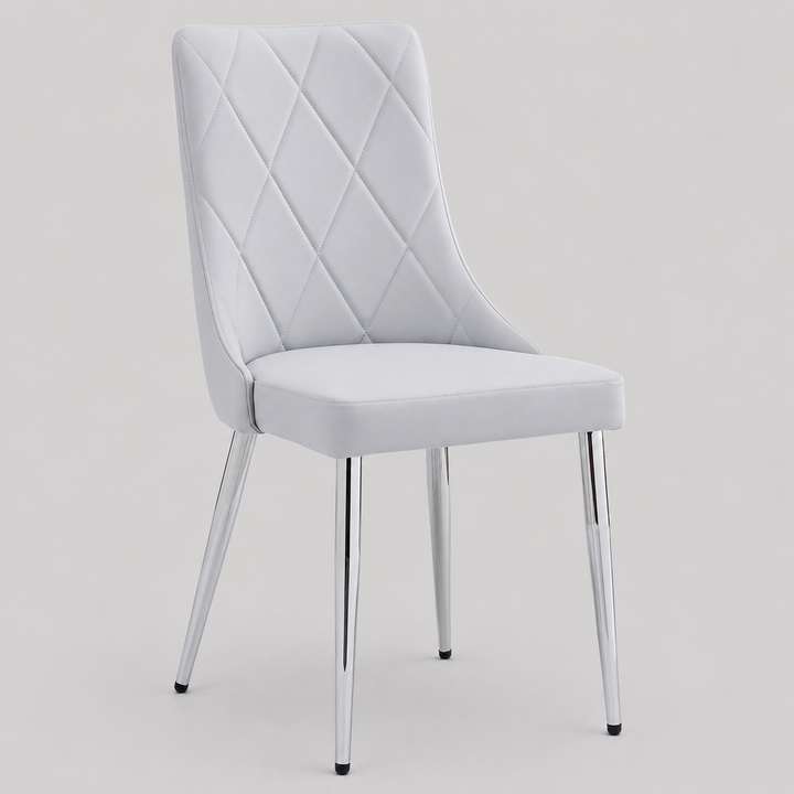 Corenza Mid-Century Modern Dining Chair with Faux Leather Upholstery, Curved Wood Seat Frame And Chrome Metal Legs – Set of 2
