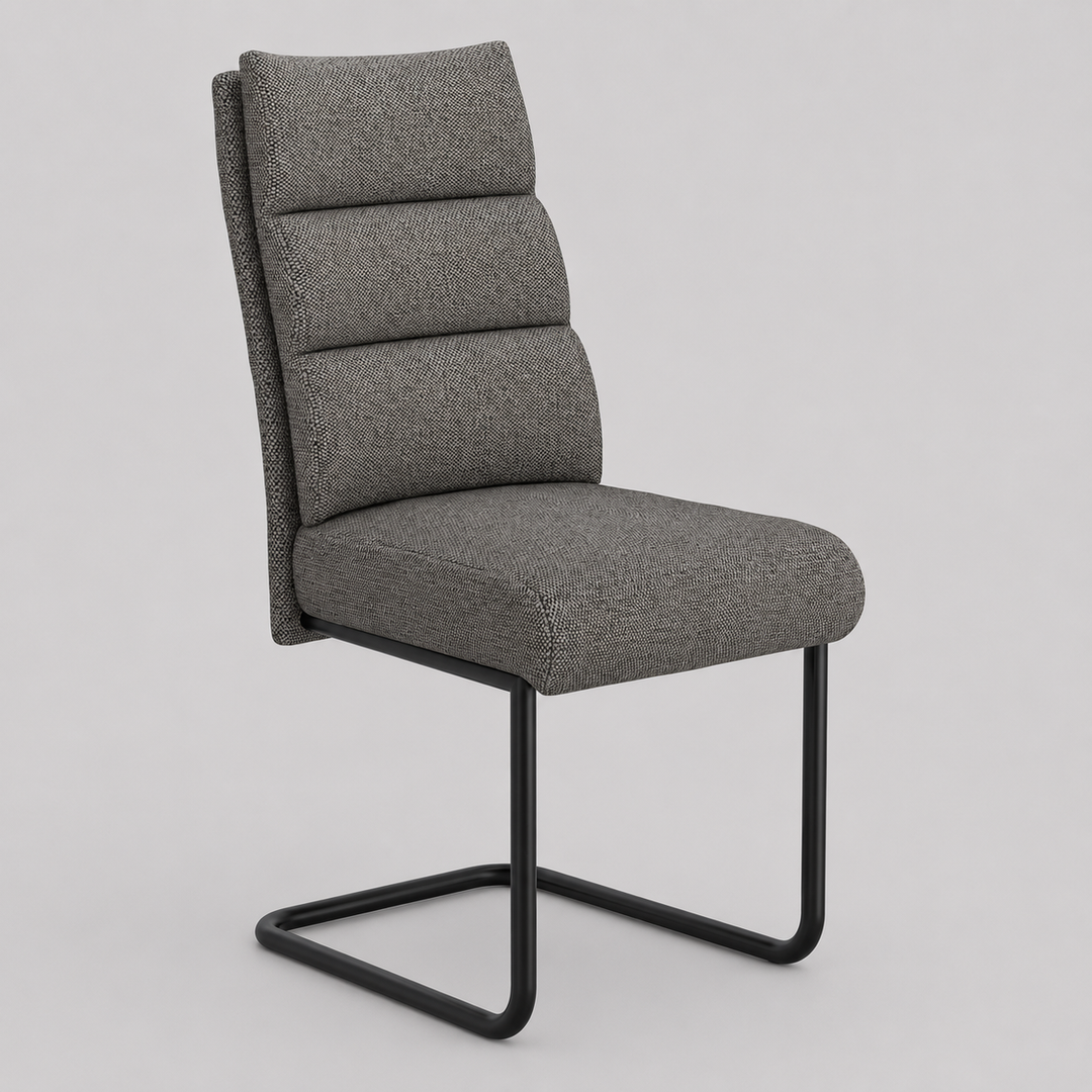 Astera Modern Dining Chair with Textured Chenille Fabric Upholstery, Black Metal C-Style Base And Back Handle – Set of 2