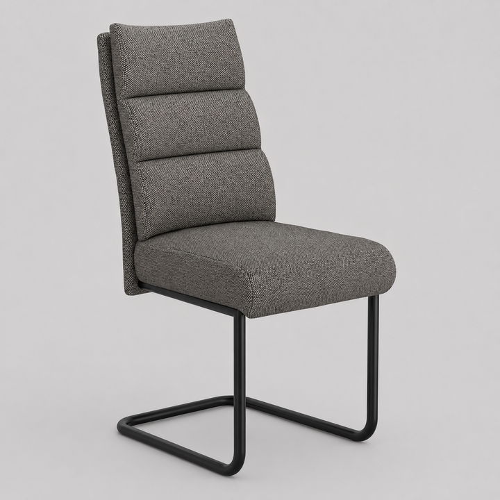 Astera Modern Dining Chair with Textured Chenille Fabric Upholstery, Black Metal C-Style Base And Back Handle – Set of 2