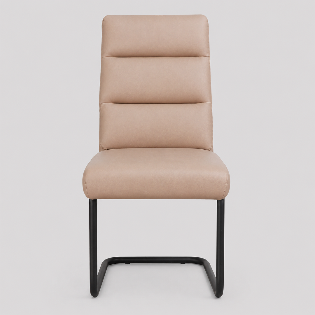 Astera Modern Dining Chair with Textured Faux Leather Upholstery in Mushroom PU, Black Metal C-Style Base And Back Handle – Set of 2