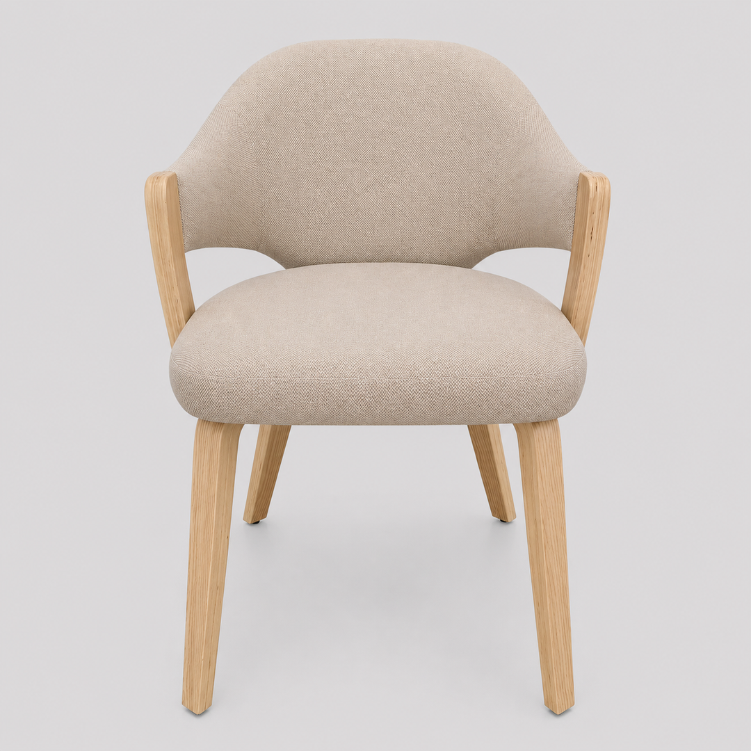 Cavello Modern Dining And Lounge Chair with Toffee Herringbone Performance Fabric Upholstery, Natural Bentwood Arms & Legs – Set of 2