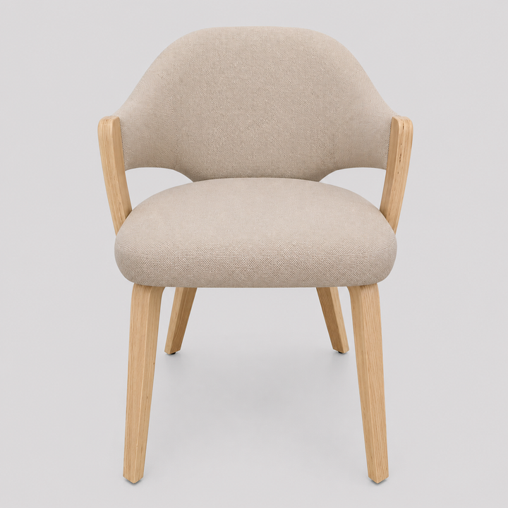 Cavello Modern Dining And Lounge Chair with Toffee Herringbone Performance Fabric Upholstery, Natural Bentwood Arms & Legs – Set of 2