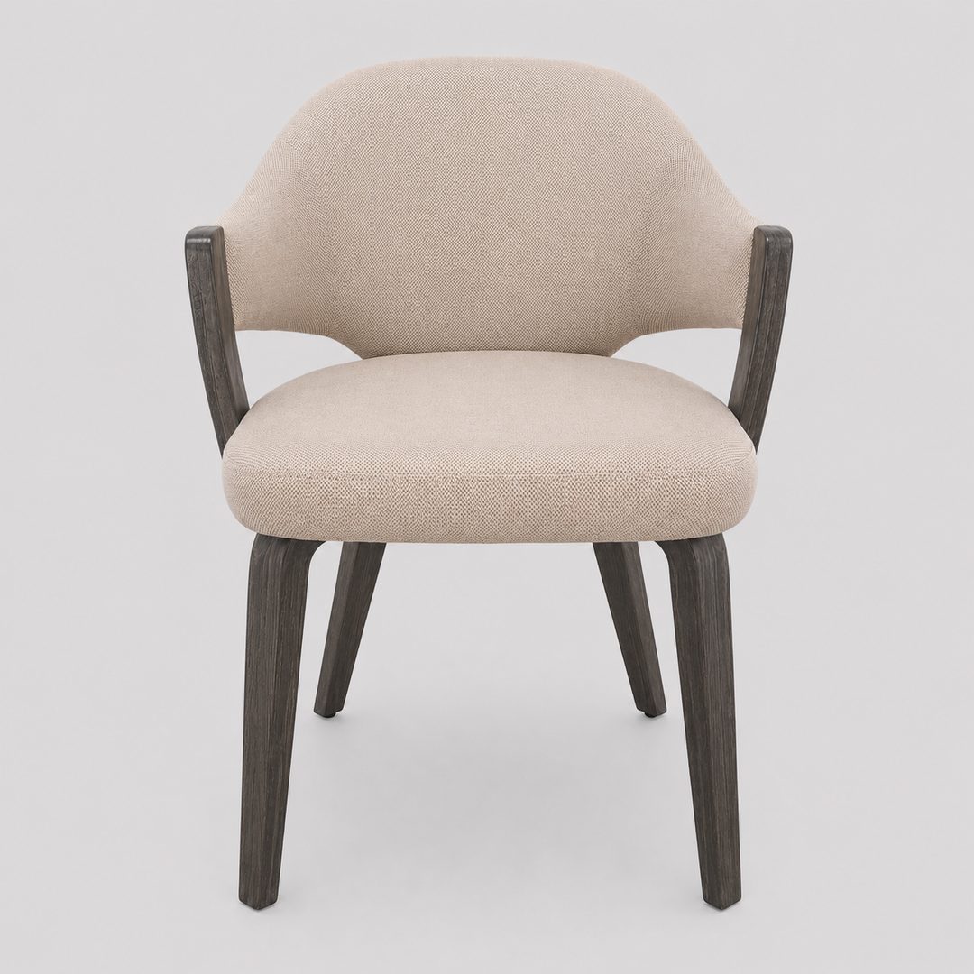 Cavello Modern Dining & Lounge Chair with Toffee Herringbone Performance Fabric Upholstery, Dark Walnut Bentwood Arms And Legs – Set of 2