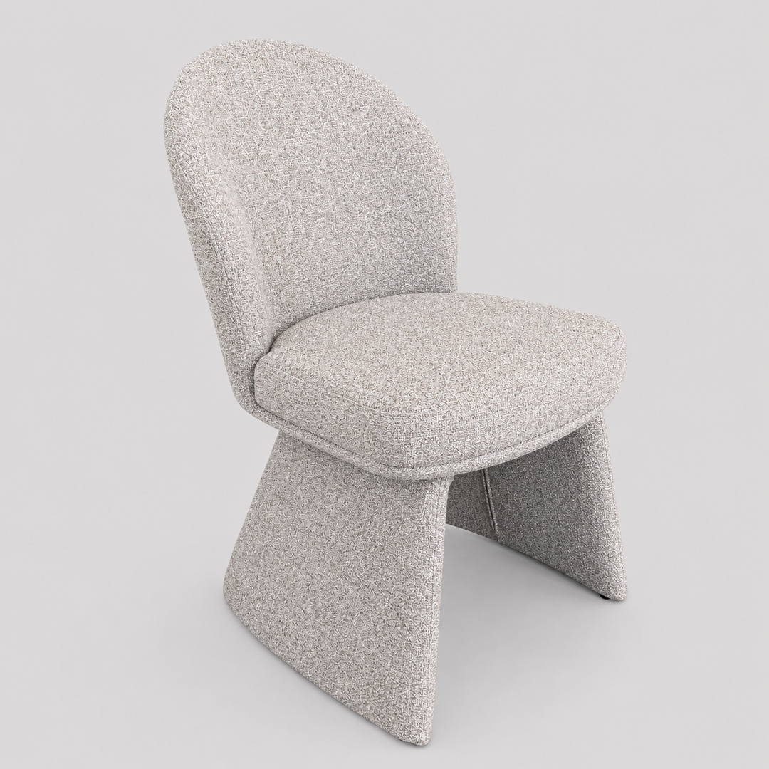 Montaro Modern Dining & Lounge Chair with Ivory And Gold Multi-Tone Boucle Fabric Upholstery, Curved Back & Splayed Legs