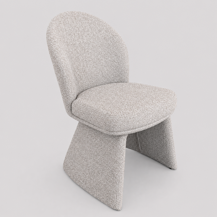 Montaro Modern Dining & Lounge Chair with Ivory And Gold Multi-Tone Boucle Fabric Upholstery, Curved Back & Splayed Legs