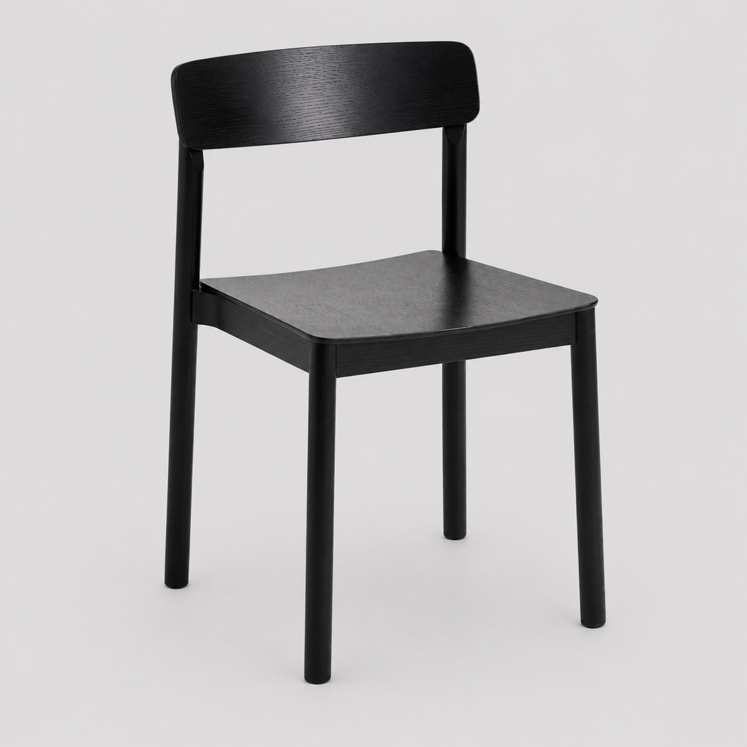 Loreto Dining Chair (Set of 4) – Mid-Century Modern Stackable Dining Chairs with Solid Oak Construction & Black Wood Grain Finish