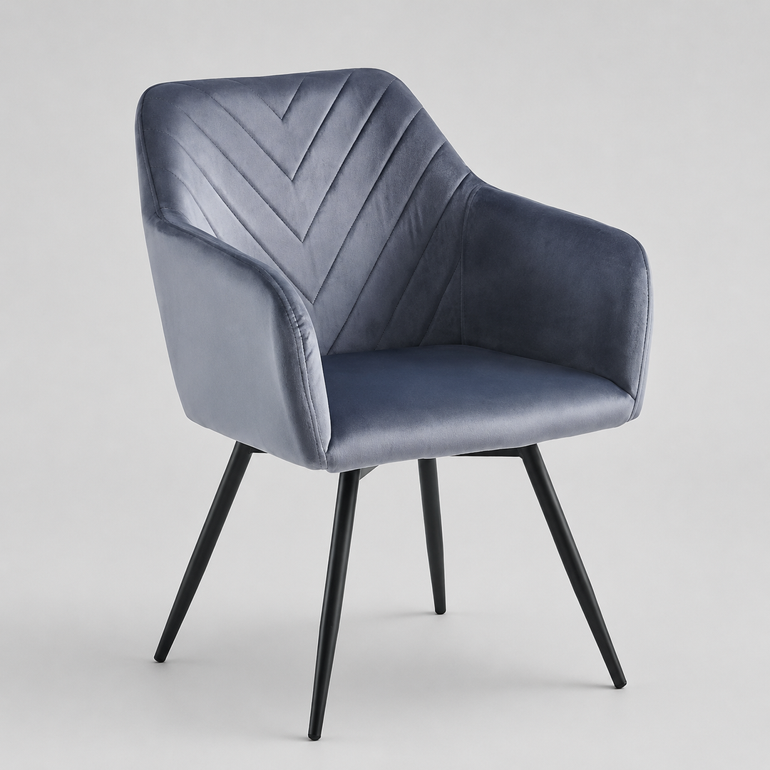 Luxevaro 2-Piece Modern Light Grey Velvet Armrest Dining Chair Set with Black Steel Legs