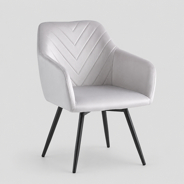 Luxevaro 2-Piece Modern Light Grey Velvet Armrest Dining Chair Set with Black Steel Legs