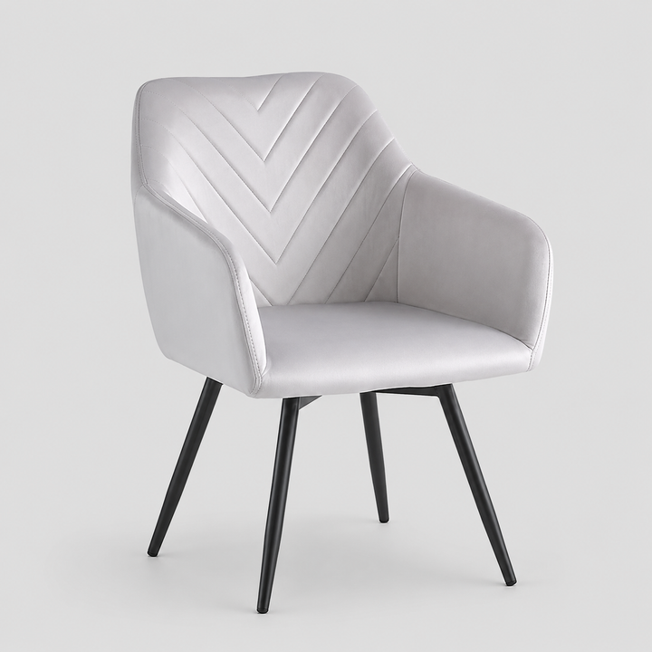 Luxevaro 2-Piece Modern Light Grey Velvet Armrest Dining Chair Set with Black Steel Legs