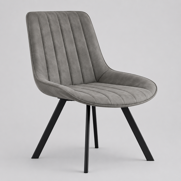 Cavellier 2-Piece Modern Soft Grey PU Dining Chair Set with Black Steel Legs