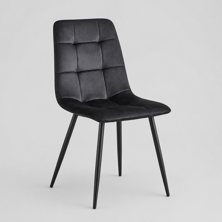 Montvire 4-Piece Modern Black Velvet Dining Chair Set with Cross Stitching Design & Black Steel Legs
