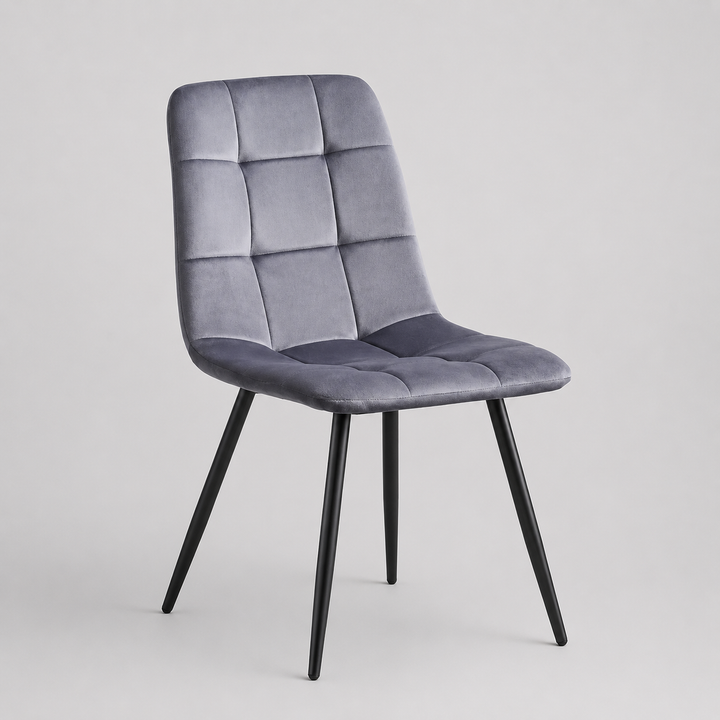 Montvire 4-Piece Modern Grey Velvet Dining Chair Set with Cross Stitching Design & Black Steel Legs