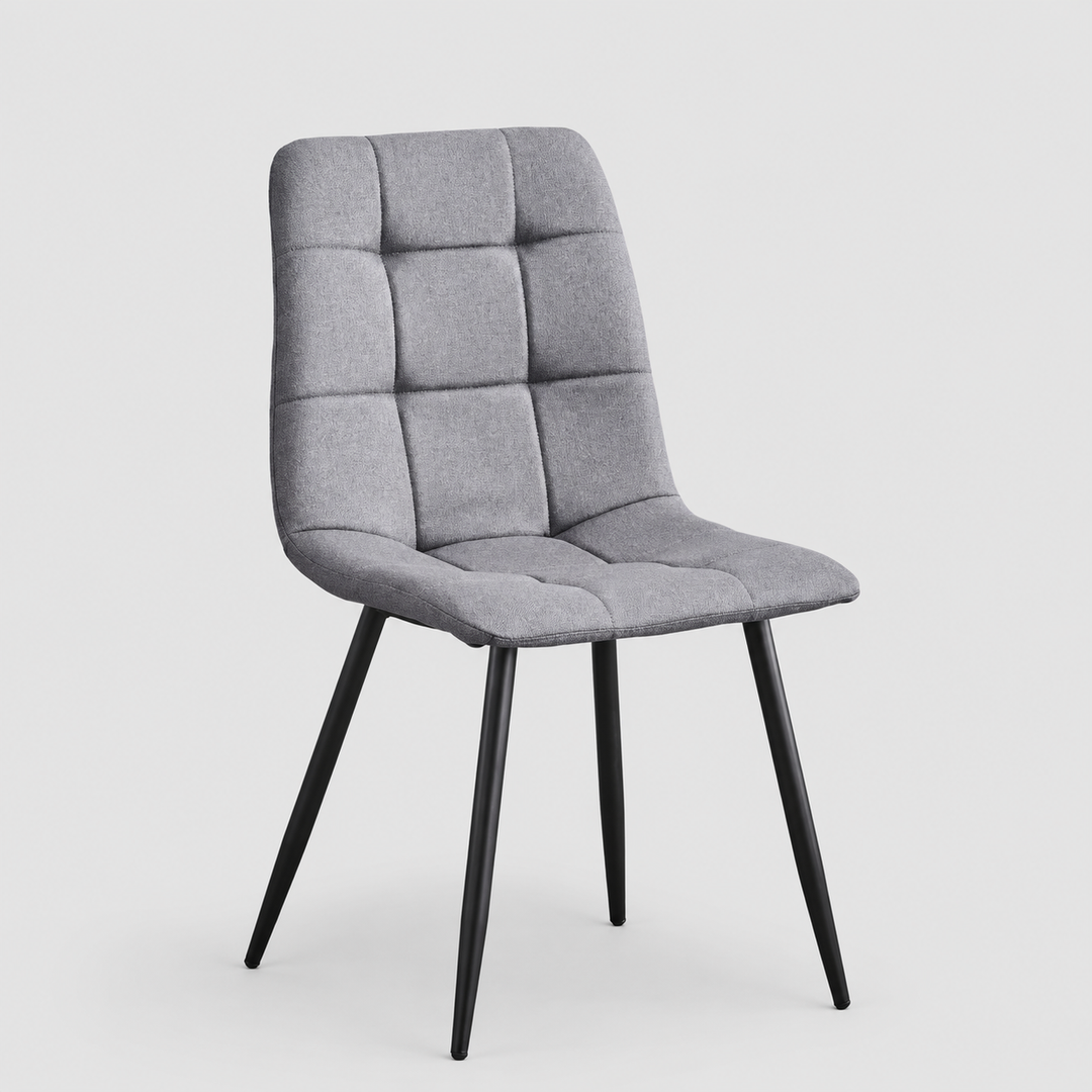 Montvire 4-Piece Modern Grey Fabric Dining Chair Set with Cross Stitching Design & Black Steel Legs