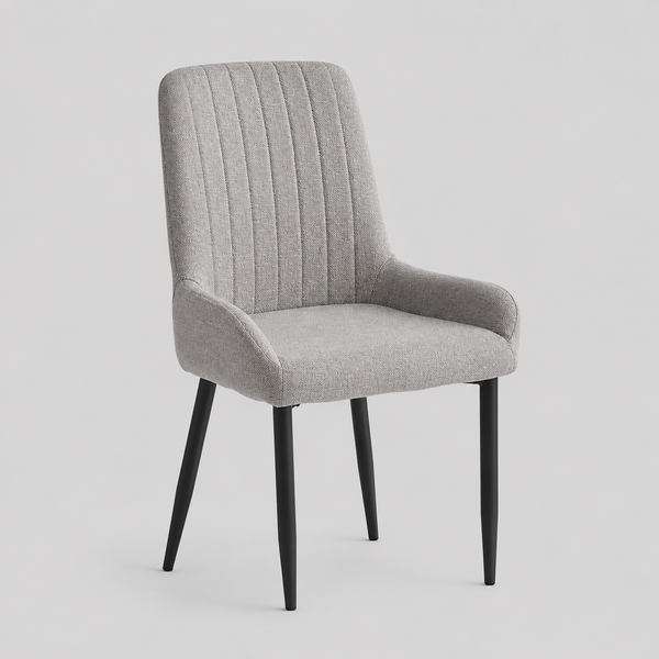 Valmere 2-Piece Modern Dining Chair Set in Grey/Beige Fabric with Black Steel Legs & Contemporary Finish