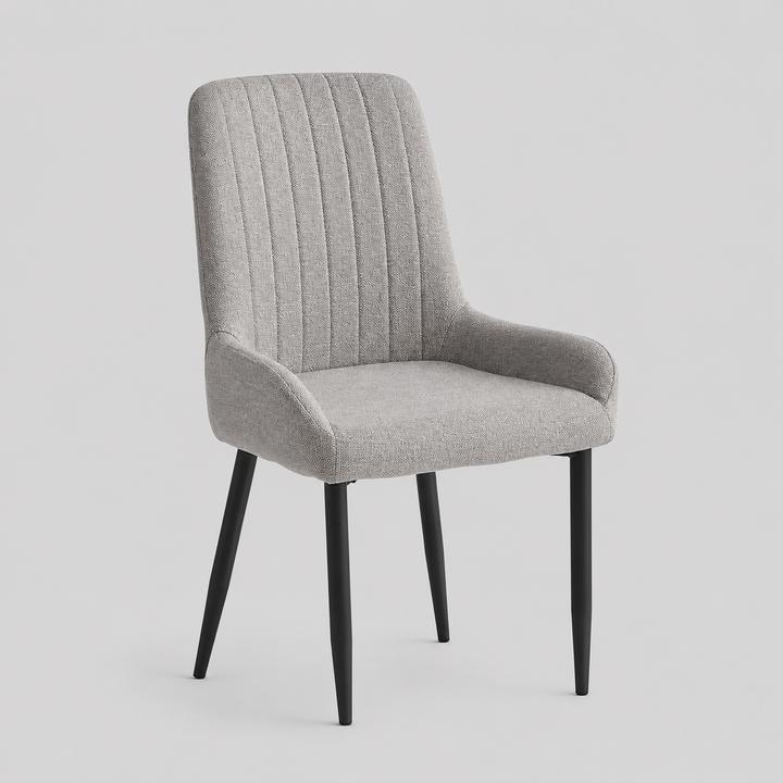 Valmere 2-Piece Modern Dining Chair Set in Grey/Beige Fabric with Black Steel Legs & Contemporary Finish
