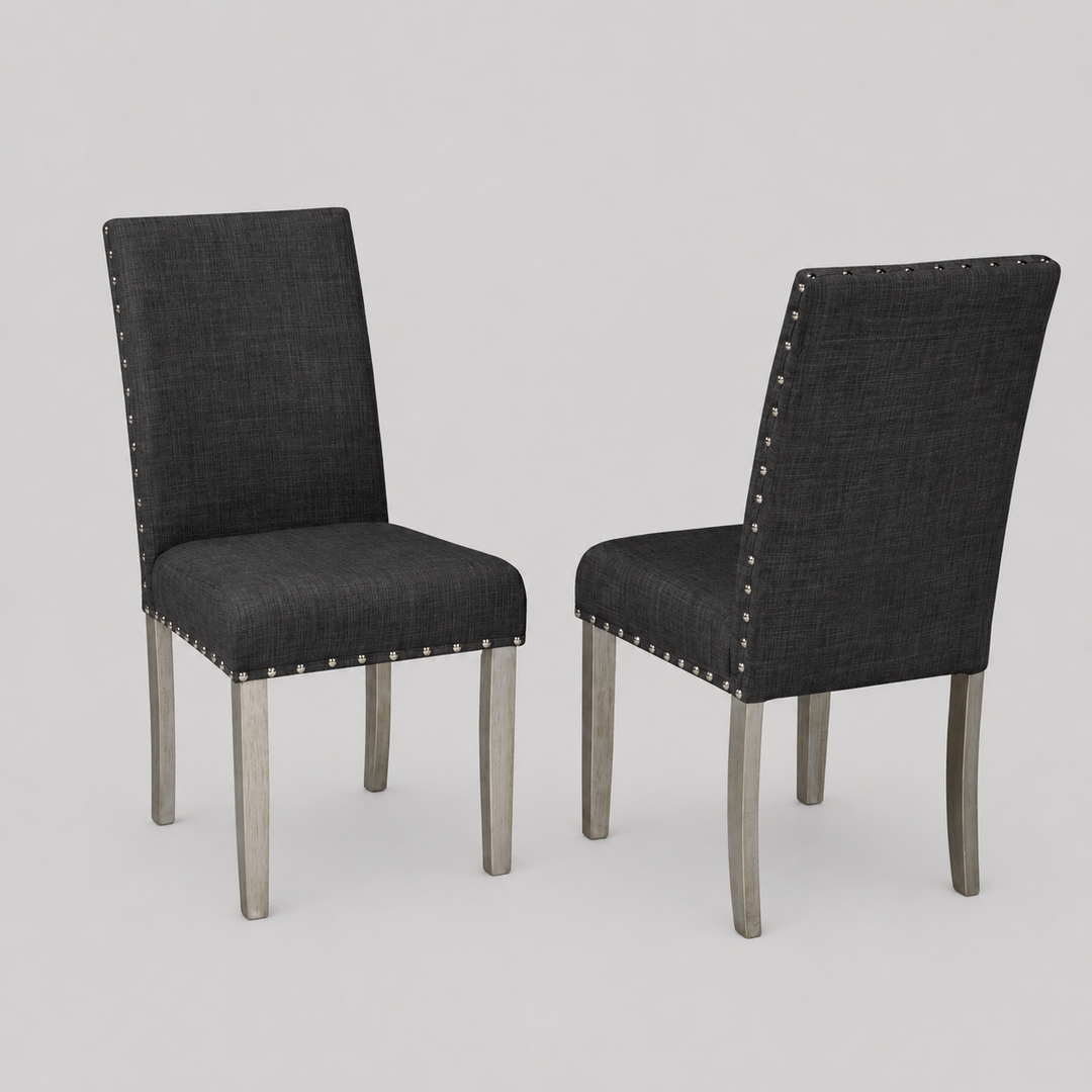 Milan Wooden Dining Chair in Fabric Upholstery (Set of 2) - Dark Grey