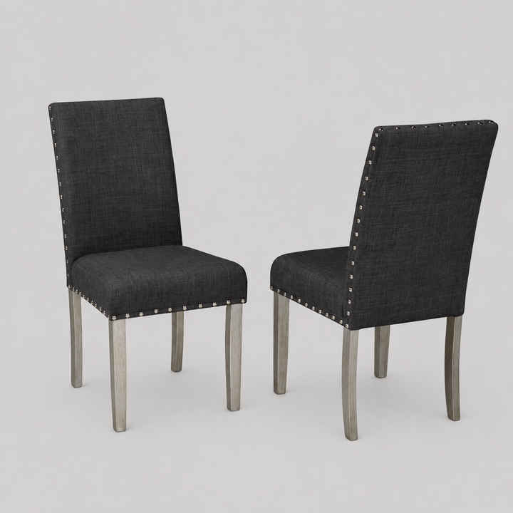 Milan Wooden Dining Chair in Fabric Upholstery (Set of 2) - Dark Grey