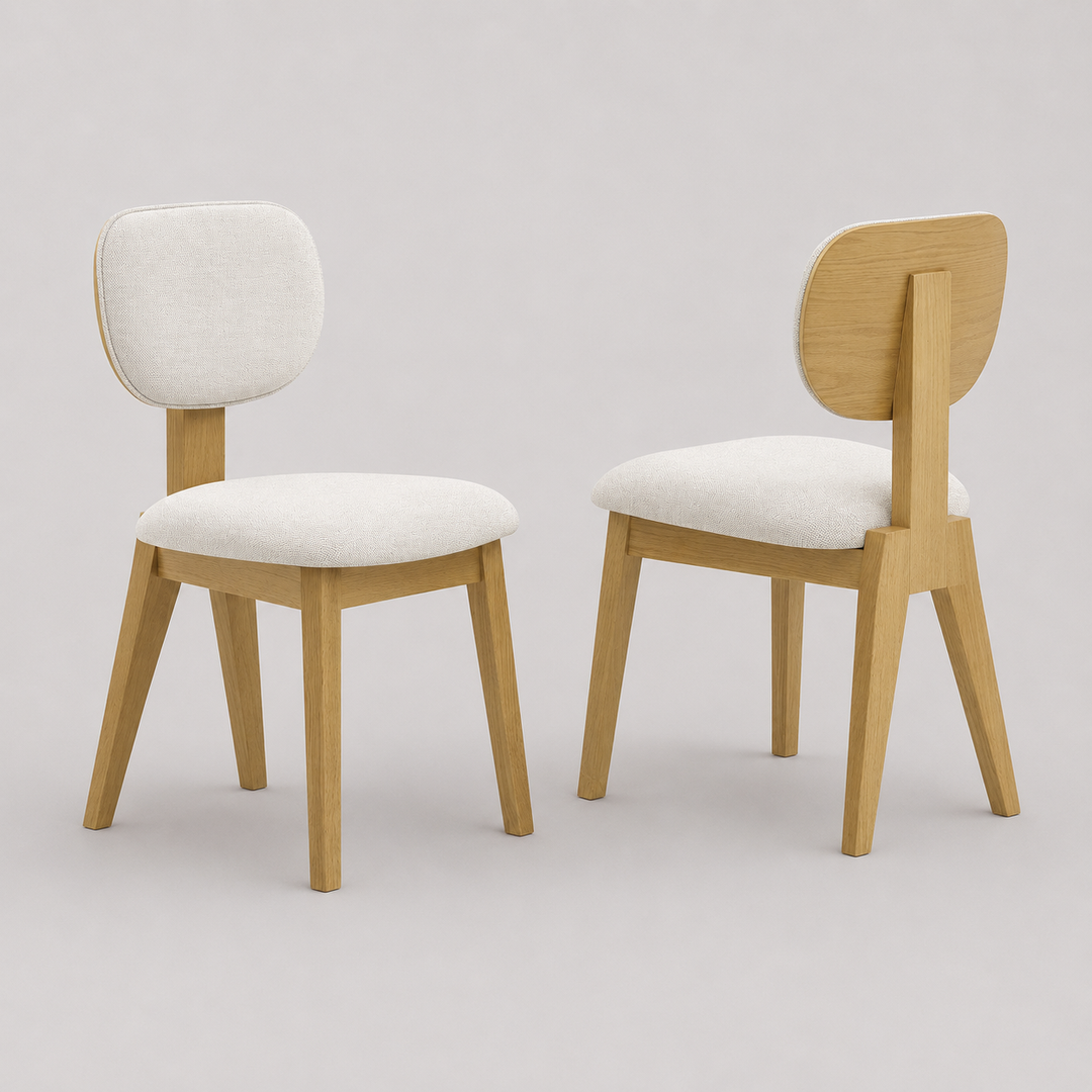 Majestic Halo Dining Chair Set of 2 – Modern Upholstered Chairs with Rubberwood Frame and Natural Oak Finish
