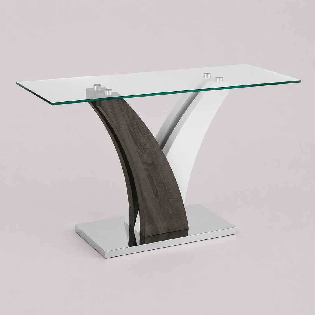 Nero Luxe Contemporary Glass Coffee Table with Sculptural Chrome Base for Modern Home Interiors