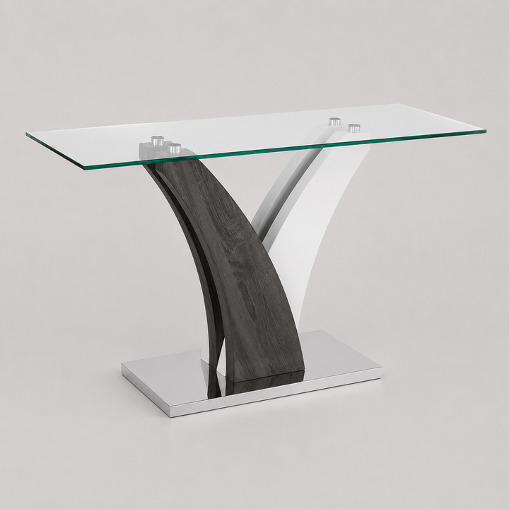 Nero Luxe Contemporary Glass Coffee Table with Sculptural Chrome Base for Modern Home Interiors