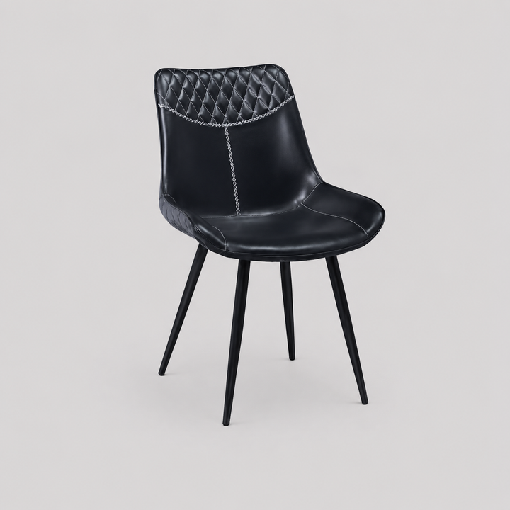 Kensora 2-Piece Modern Black PU Upholstered Dining Chair Set with Comfortable Cushioned Seat and Durable Black Legs for Dining Room, Kitchen & Café Use