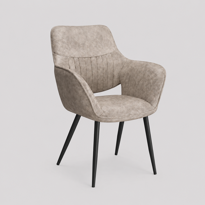 Orlévian 2-Piece Modern Armrest Dining Chair Set – Soft Mushroom PU with Black Steel Legs