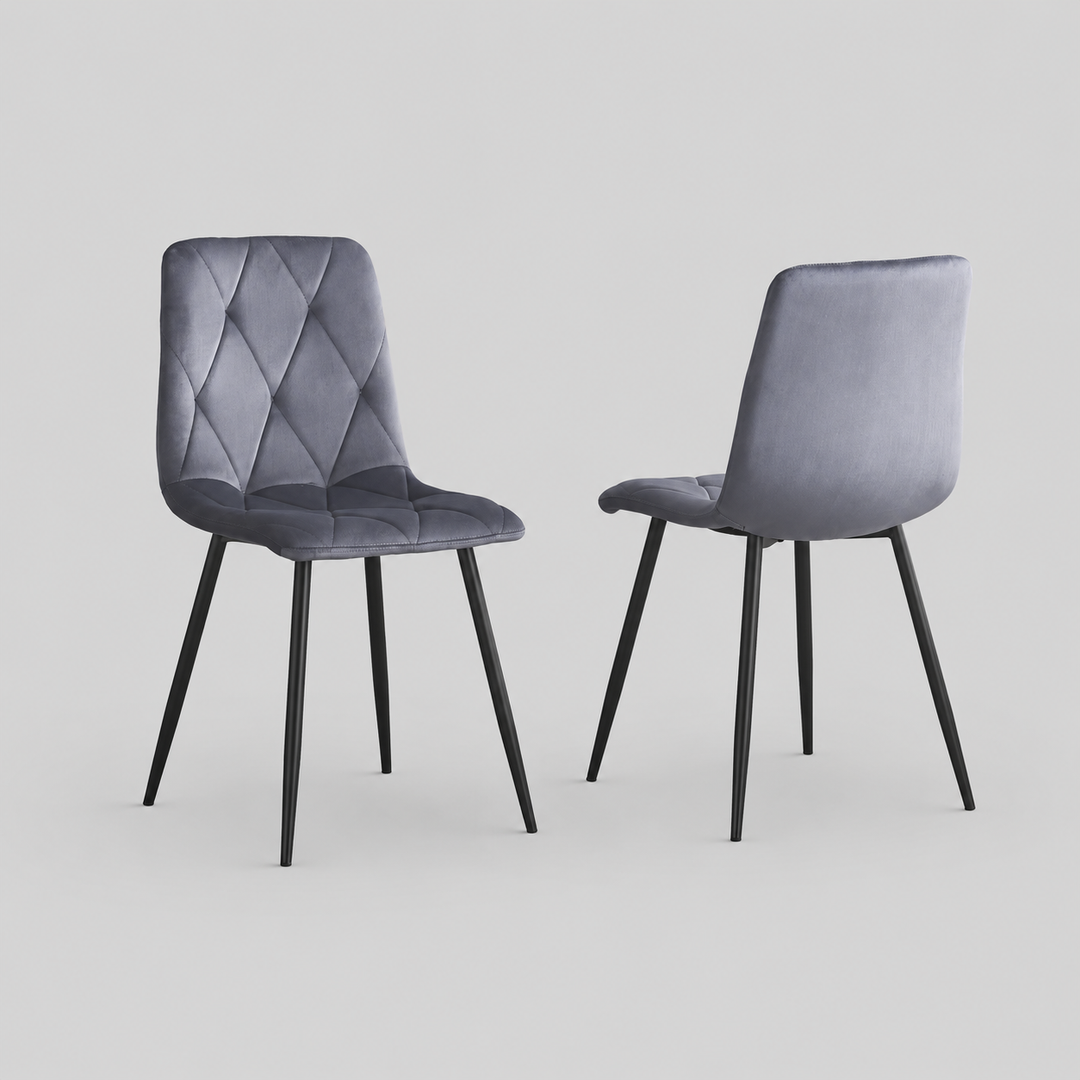 Aristova 4-Piece Modern Dark Grey Velvet Dining Chair Set with Diamond Stitching & Black Steel Legs