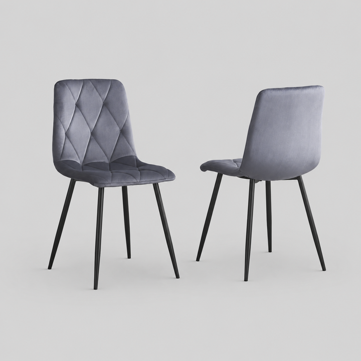 Aristova 4-Piece Modern Dark Grey Velvet Dining Chair Set with Diamond Stitching & Black Steel Legs
