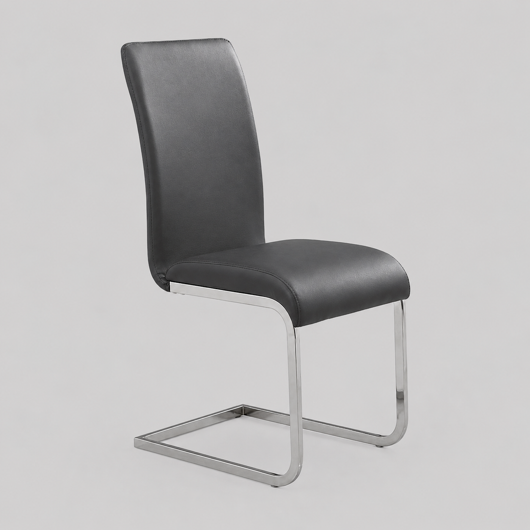 Raventra Contemporary Dining Chair – Set of 2 C-Shape Base Chrome Metal Frame Upholstered Chairs