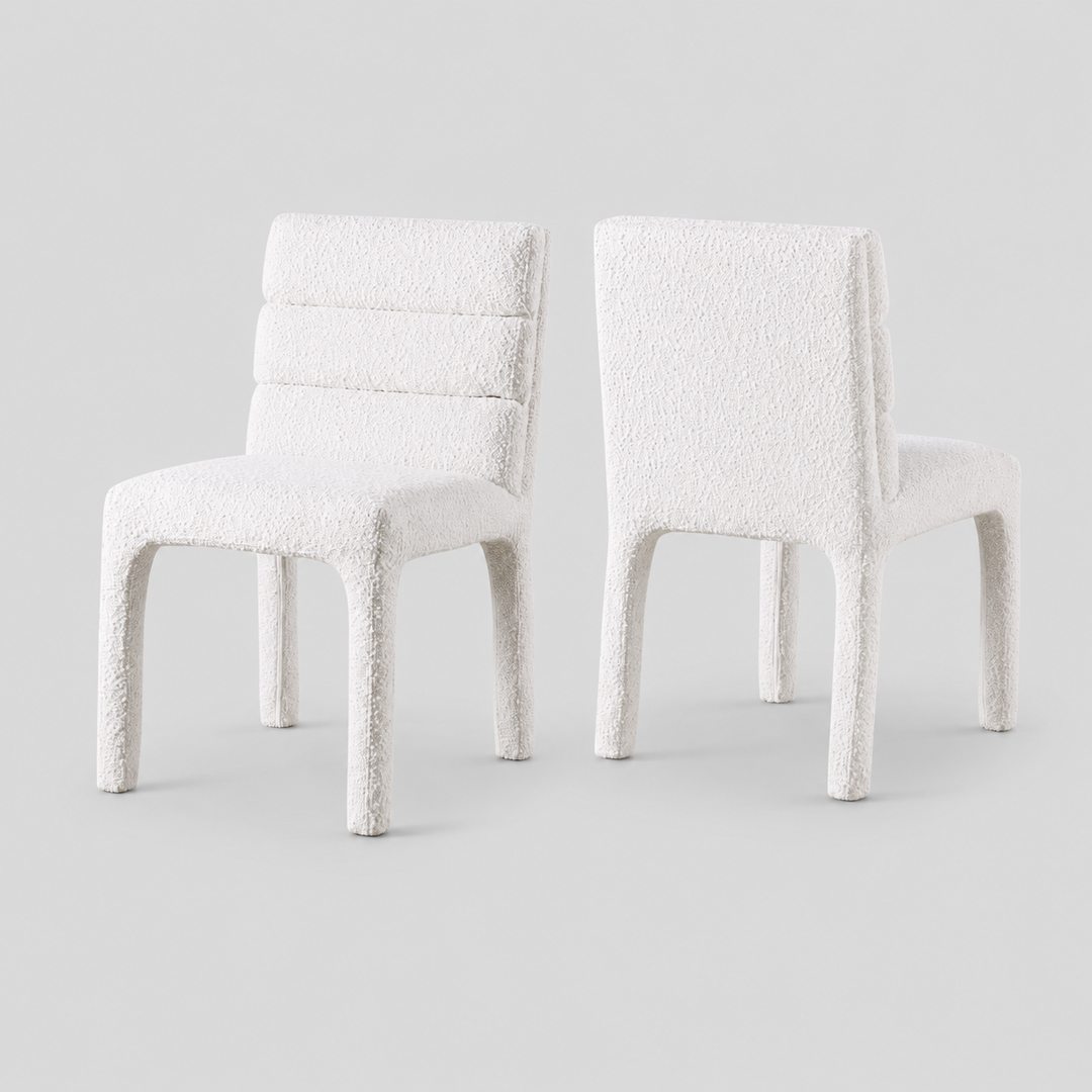 Serenity Luxe Dining Chair Set of 2 – Modern Boucle Upholstered Chairs with Tufted Backrest and Integrated Legs Design
