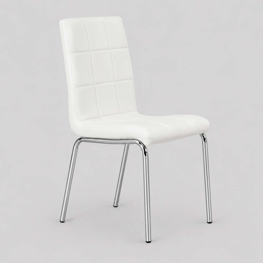 Drevano 4-Piece Modern White Upholstered Dining Chair Set with Chrome Legs