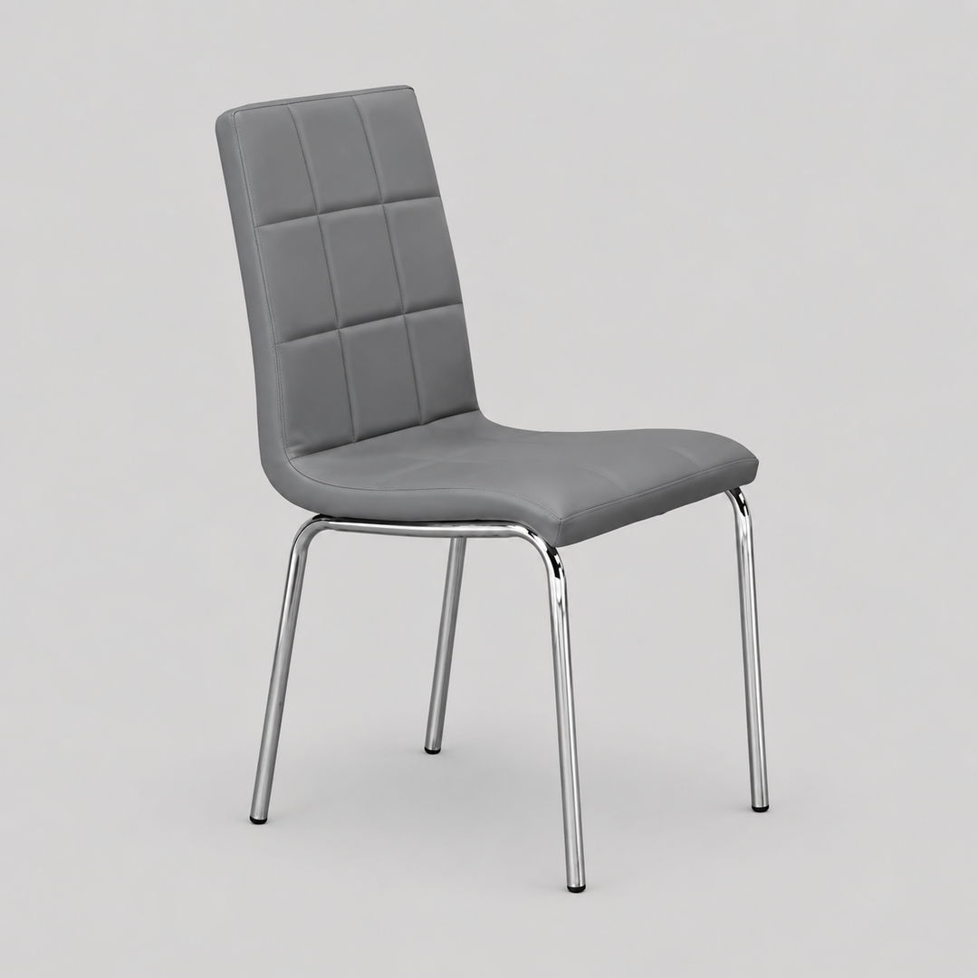 Drevano 4-Piece Modern Grey Upholstered Dining Chair Set with Chrome Legs