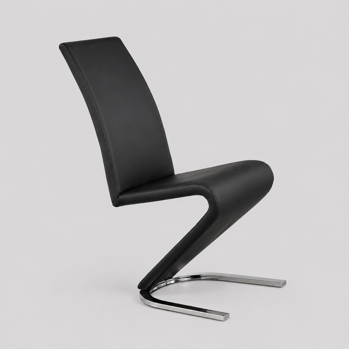 Gaverno 2-Piece Contemporary Z-Shape Black Faux Leather Dining Chair Set with Chrome Finish
